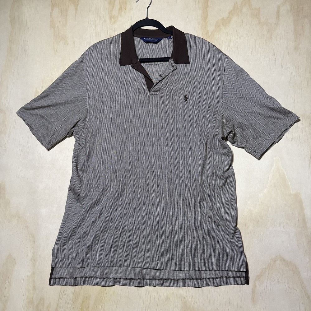 Polo Golf Ralph Lauren Polo Shirt Men's Large Brown Herringbone Cotton